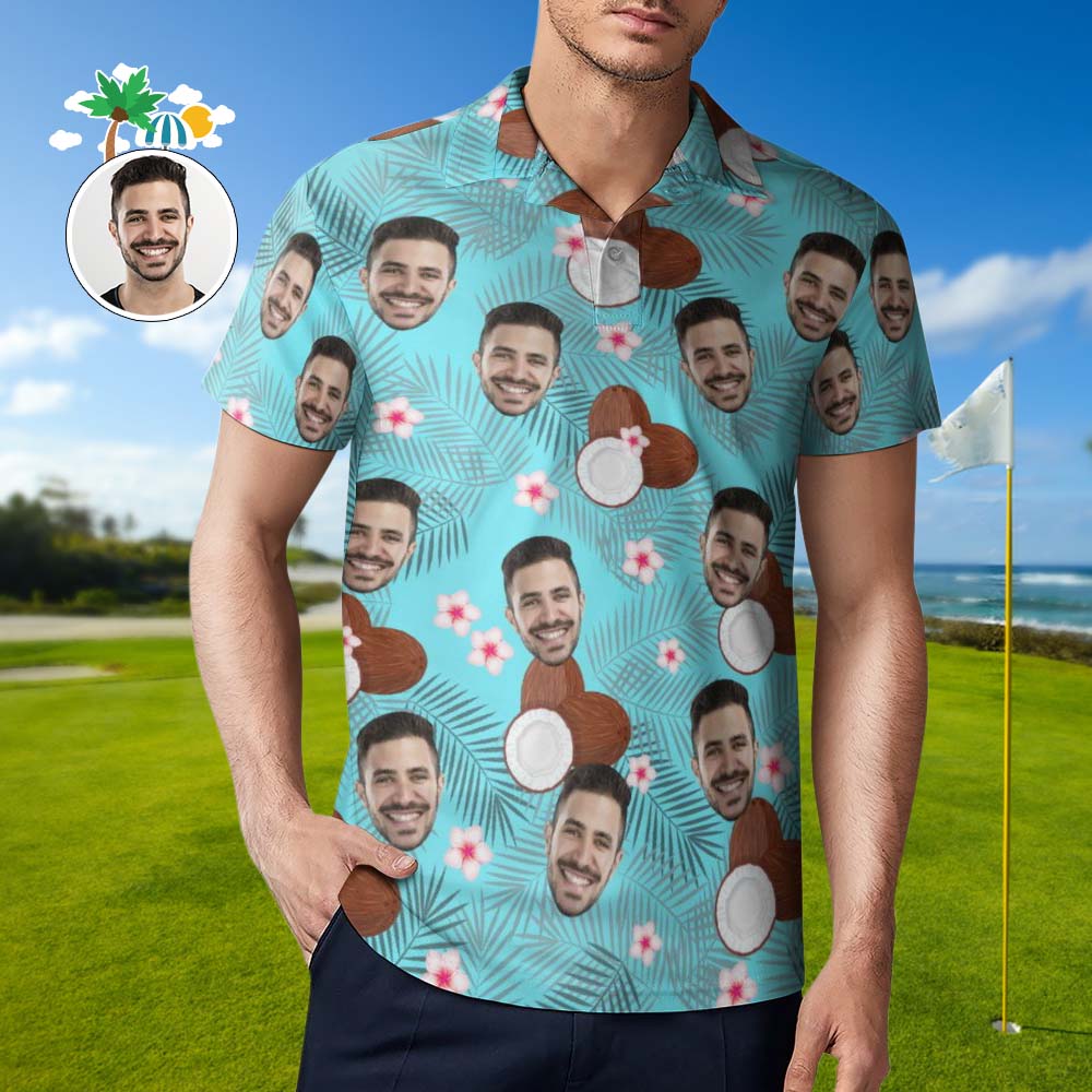 Custom Face Coconut Polo Shirt Men's Personalized Hawaiian Golf Shirts - MyHawaiianShirtsAU