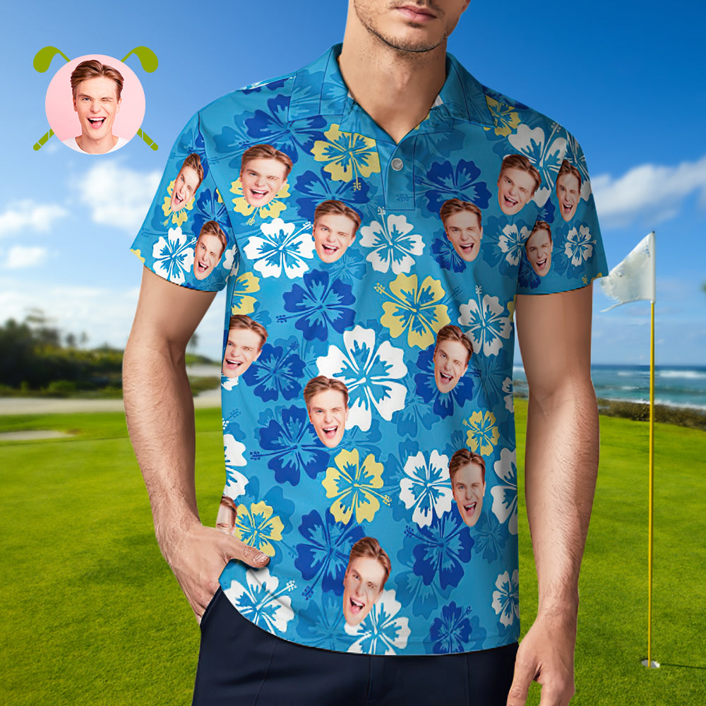 Men's Custom Face Polo Shirt Flowers Bloom Personalized Hawaiian Golf Shirts Gift for Him - MyHawaiianShirtsAU