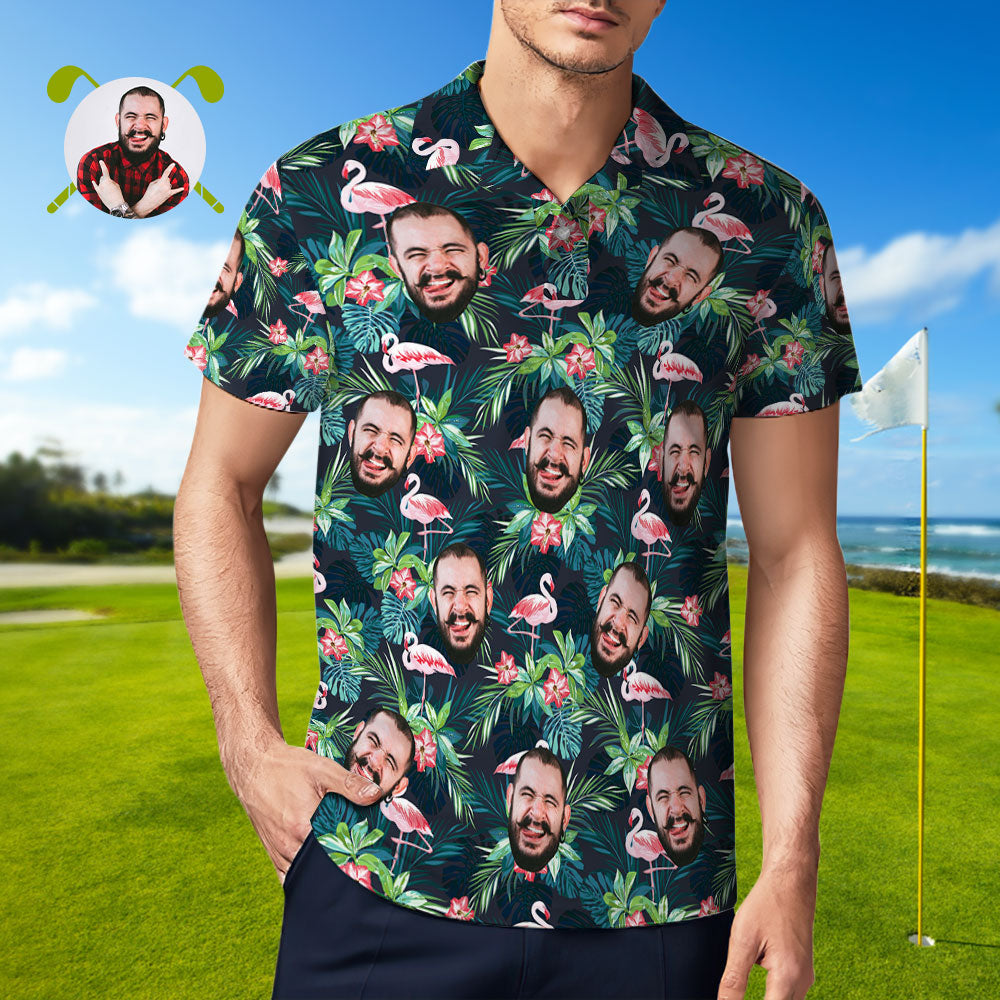 Men's Custom Face POLO Shirt Personalised Golf Shirts For Him Flamingo Flower - MyHawaiianShirtsAU