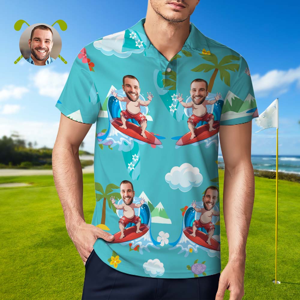 Custom Polo Shirt Hawaiian Golf Polo Shirts Aloha Summer Shirt Happy Surfing For Him - MyHawaiianShirtsAU