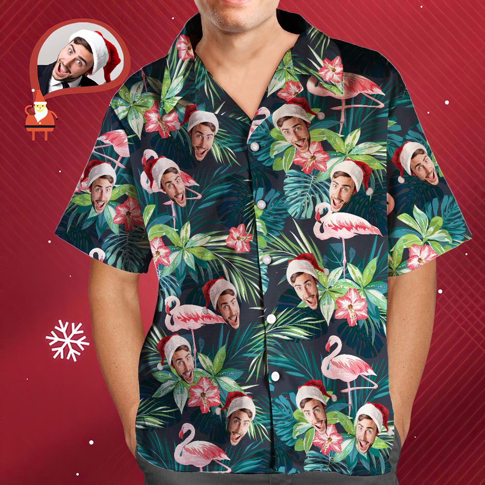 Christmas Gift Custom Hawaiian Shirts Colorful Flamingo Aloha Beach Shirt For Men