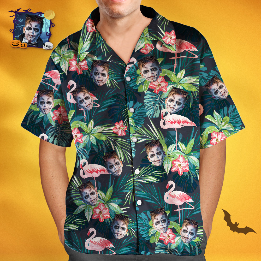 Halloween Gift Custom Hawaiian Shirts Colorful Flamingo Aloha Beach Shirt For Men