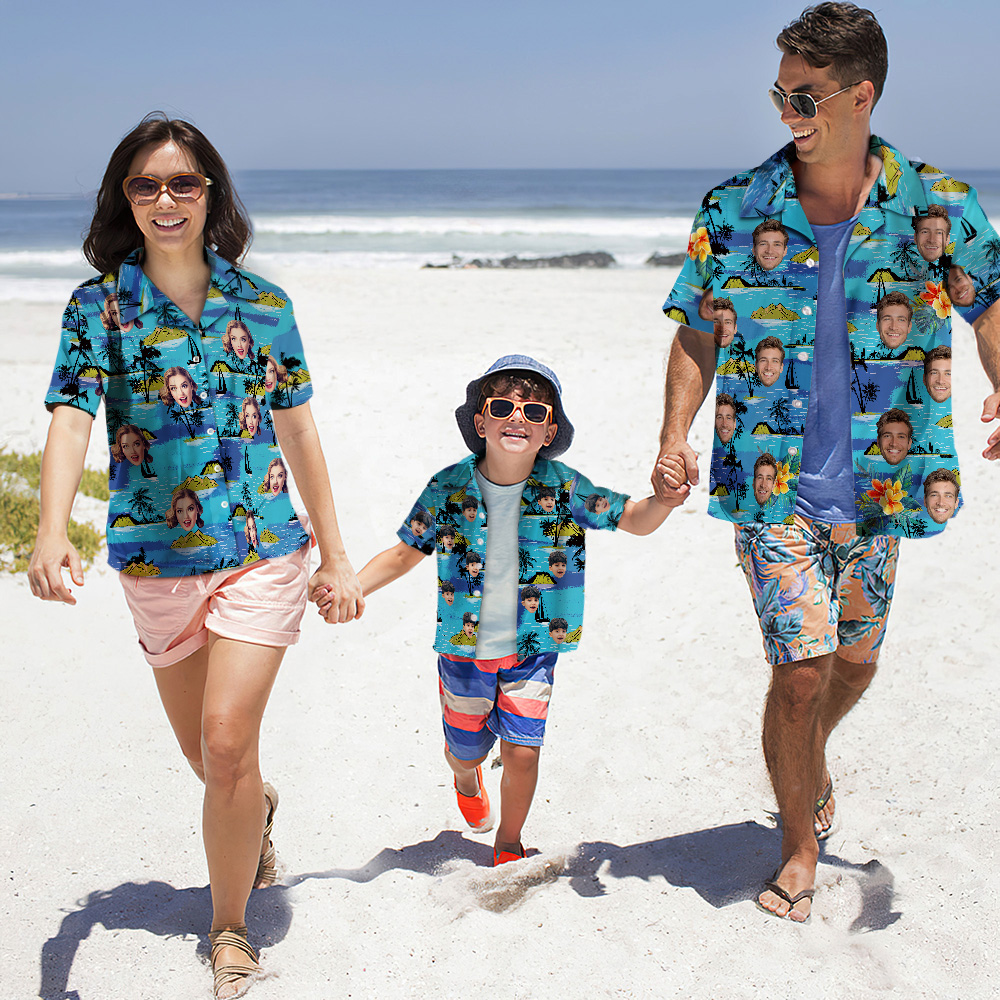 Christmas Family Shirts Custom Photo Hawaiian Shirt Parent-child Wears Personalised Face Hawaiian Shirt Gift Vice City