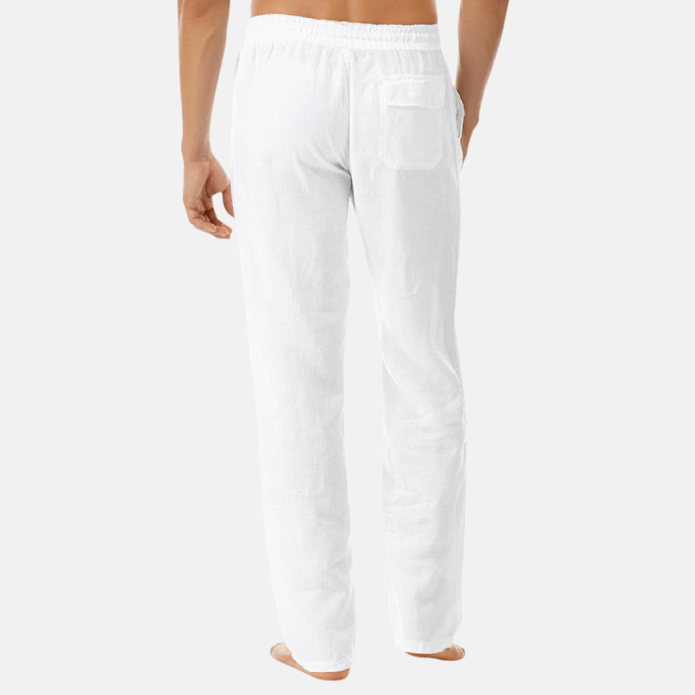 Men's Simple Fashion Solid Color Casual Cotton Breathable Linen Long Trousers