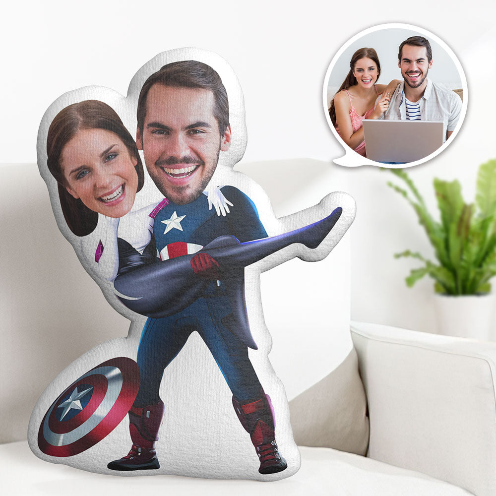 Valentine's Day Gifts Custom Superhero Pillow Personalised Face Pillow Customized Spider-Gwen and Captain America Pillow