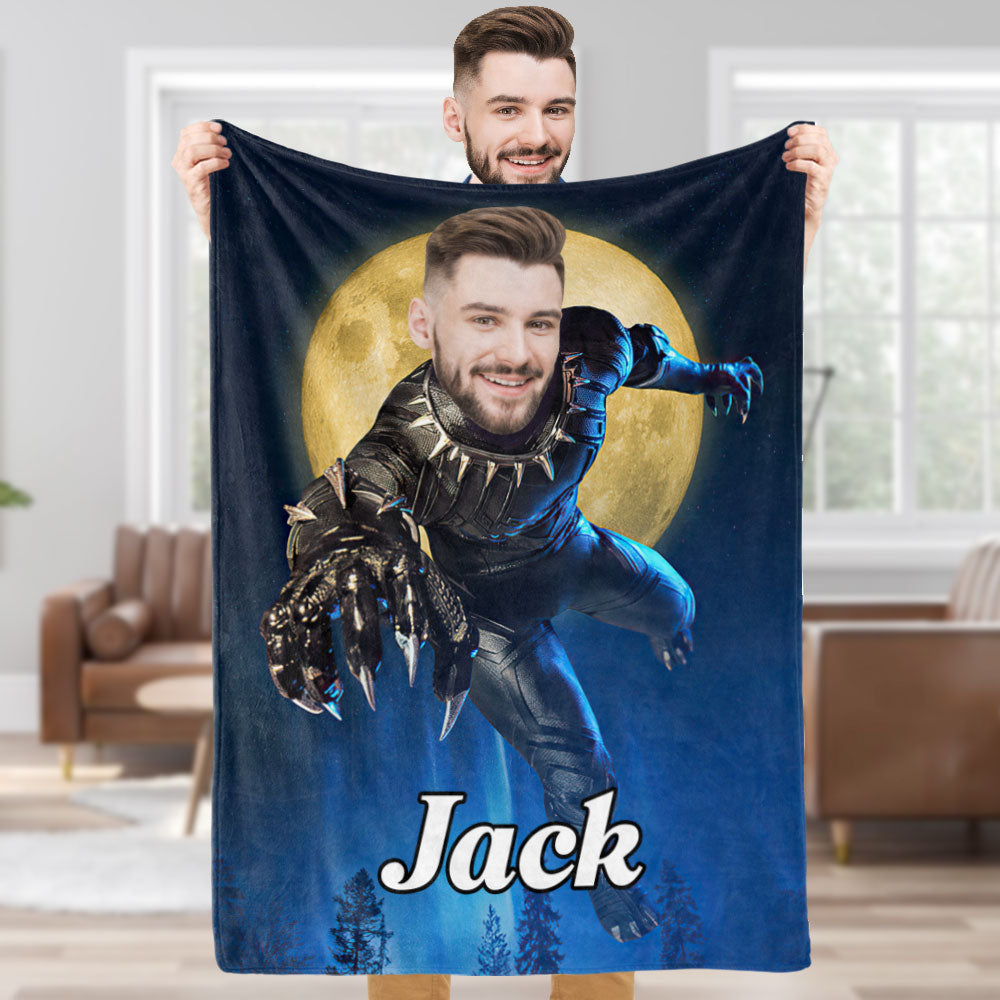 Custom Photo Blanket Personalised Face Blanket Customized Black Panther Blanket Gift for Him