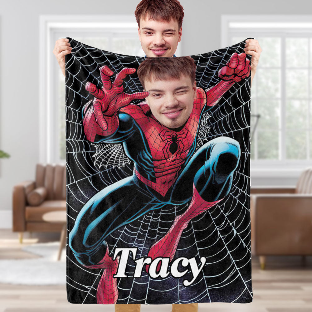 Custom Face Blanket Personalised Photo and Text Invincible Spider-Man Blanket Minime Blanket Best Gift For Him