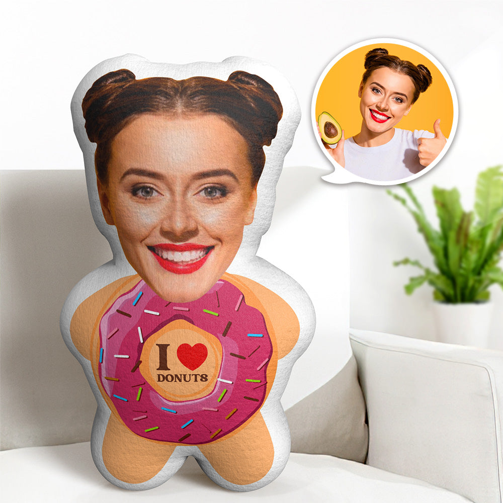 Custom Face Minime Pillow I Love Donuts Personalised Photo Minime Doll