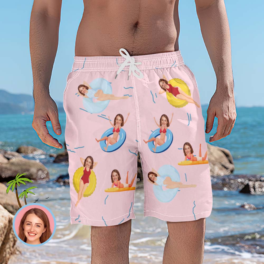 Personalised Beach Shorts for Men Summer Time Custom Face Swim Trunks