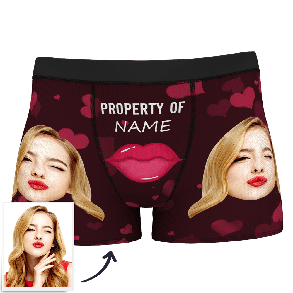 Custom Lip Print Property Of Name Boxers Brief Personalised Face