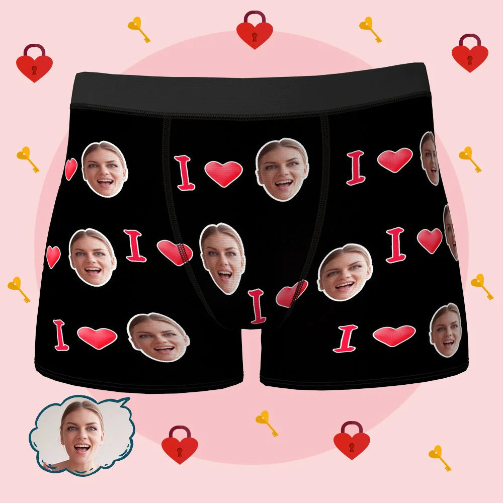 3D Preview Custom I Love Your Face Boxer Briefs Gift for Him