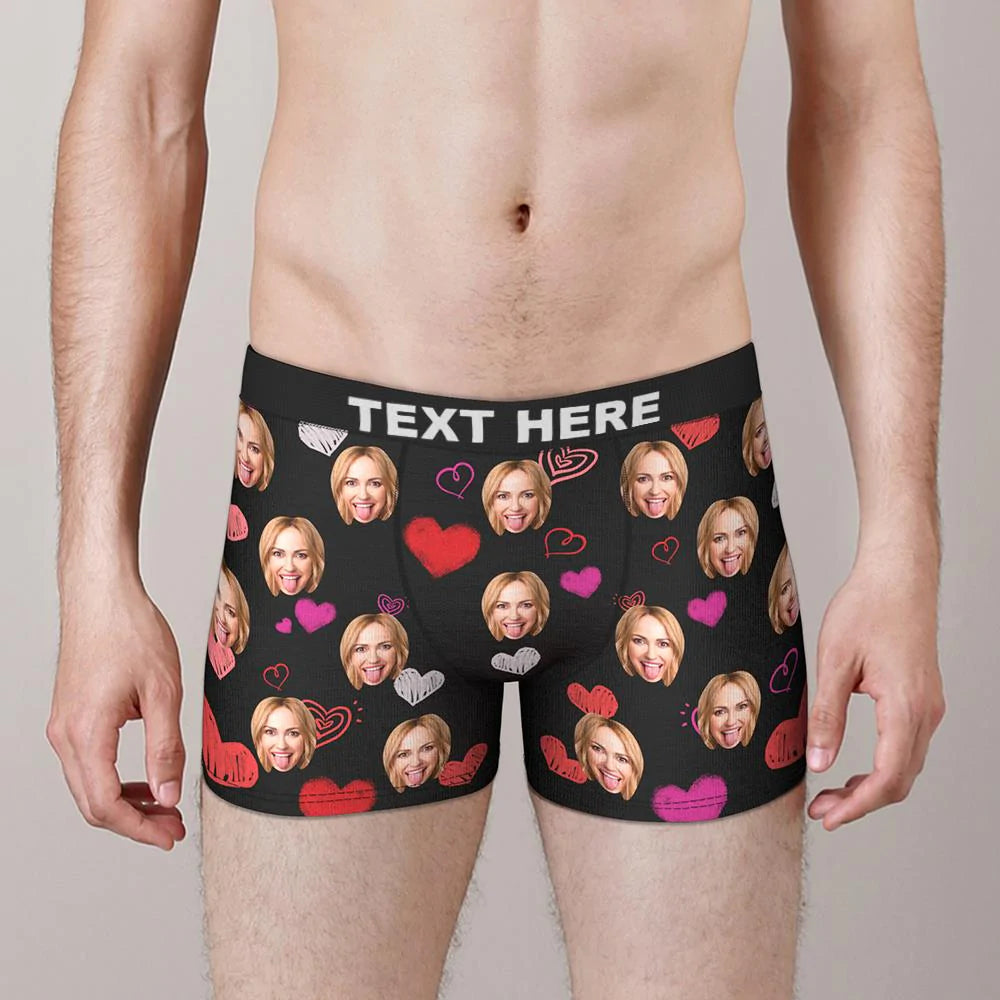3D Preview Custom Colorful Hearts Face Boxer Briefs Gift for Him