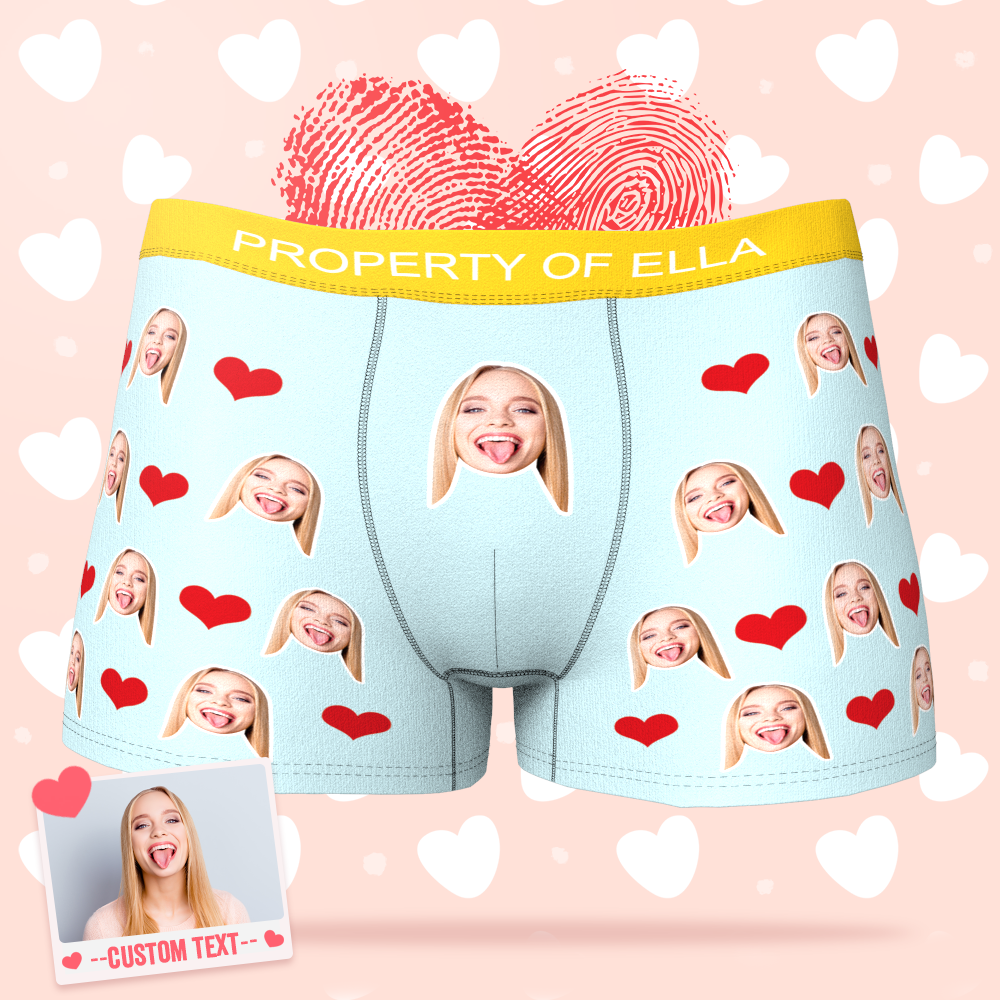 Custom Face Boxer with Text Inscribed Waist - Best Valentine's Day Gift