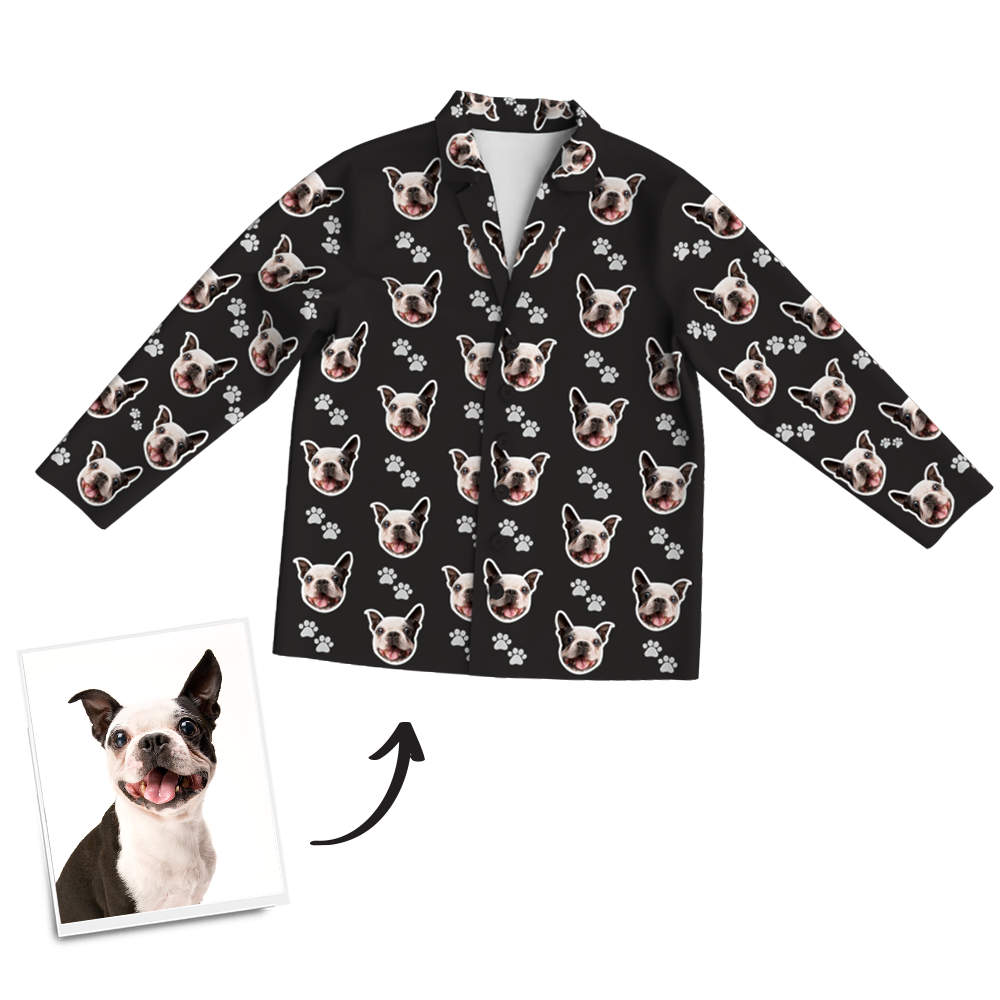 Custom Dog Photo Long Sleeve Pajamas, Sleepwear