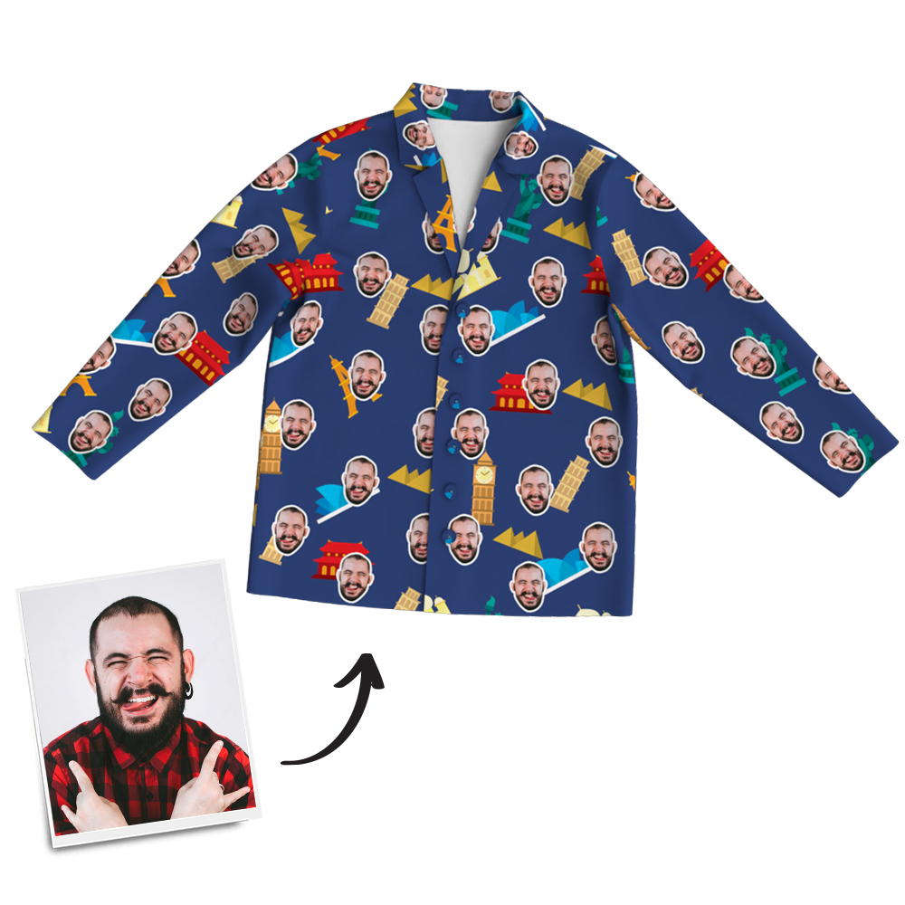 Custom Face Photo Pajama Pants, Travel Around The World, Nightwear, Sleepwear