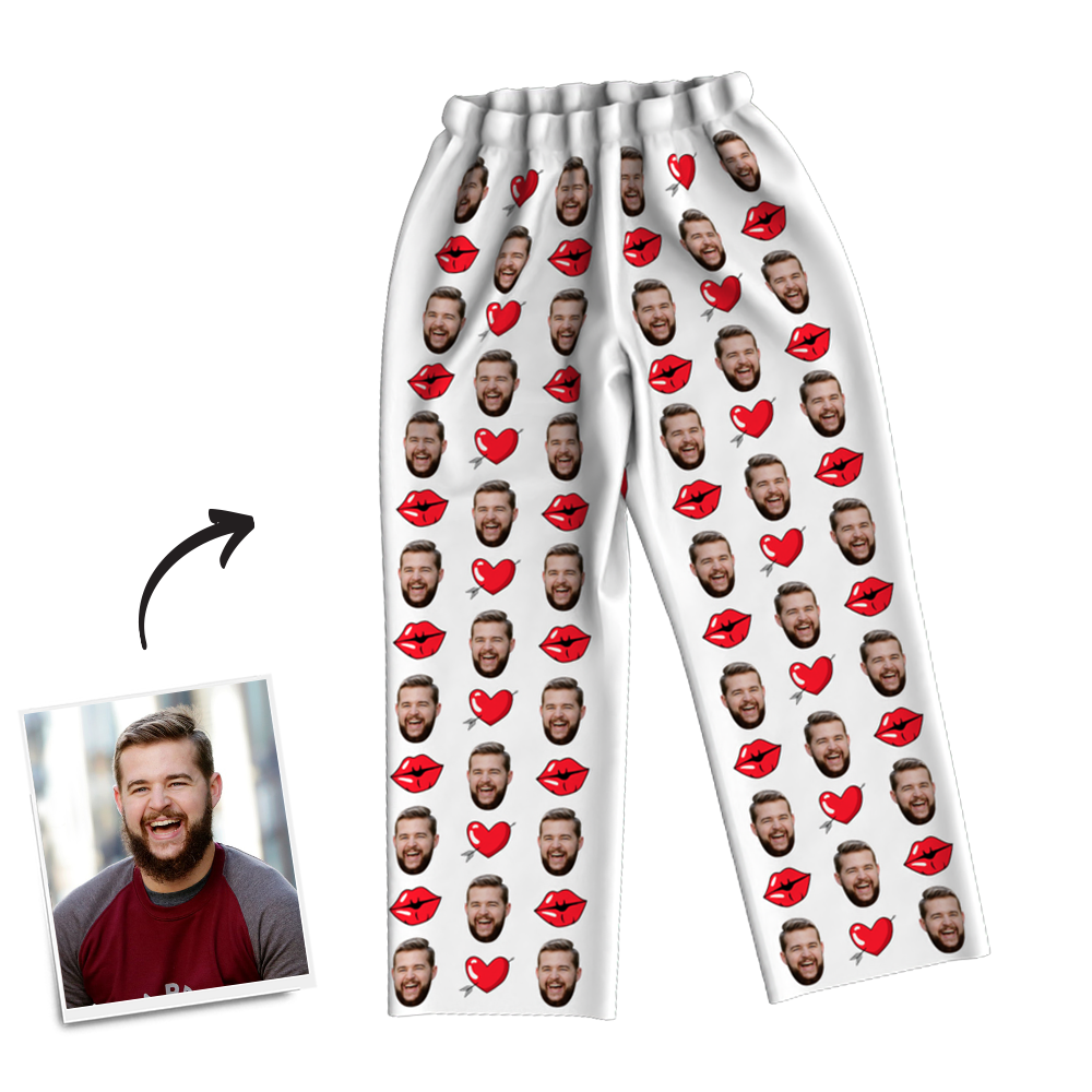 Custom Face Photo Pajama Pants, Nightwear, Sleepwear - Kiss