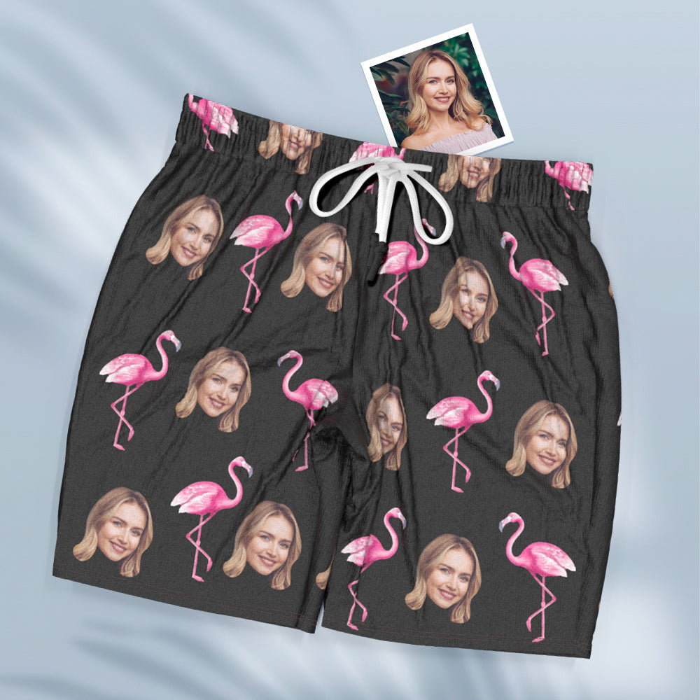 Custom Face Short Sleeved Pajama Pants Personalised Women's Sleepwear Flamingo Gifts For Her