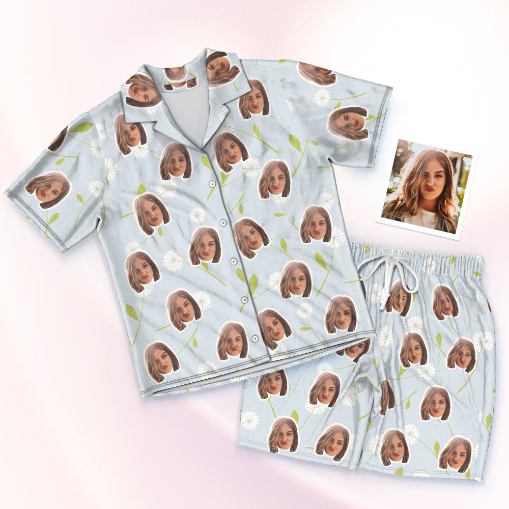 Custom Face Short Sleeved Pajama Pants Personalised Photo Pajama Women Men Summer Pajamas Summer Gifts - Dandelion