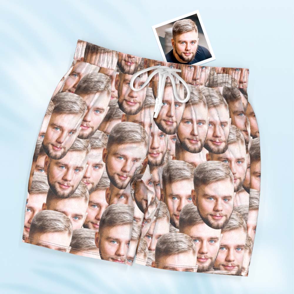 Custom Face Pajama Pants Personalised Buttoned Short Pajama - Face Mash