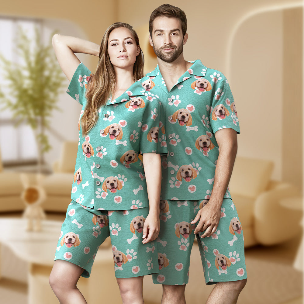 Custom Dog Face Short Sleeved Pajamas Personalised Photo Sleepwear Love Gifts For Pet Lover