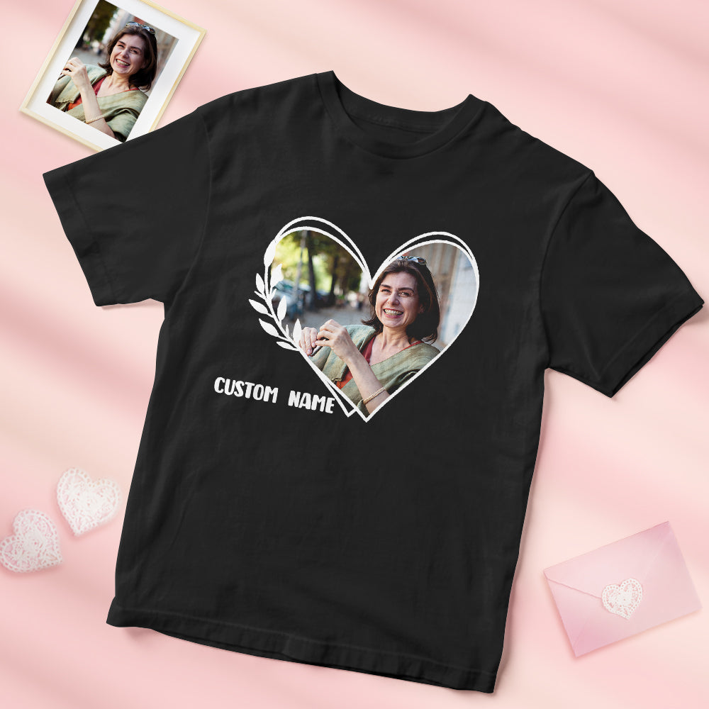 Custom Photo And Name Heart Shirt Personalised Picture T-Shirt Gift For Mom
