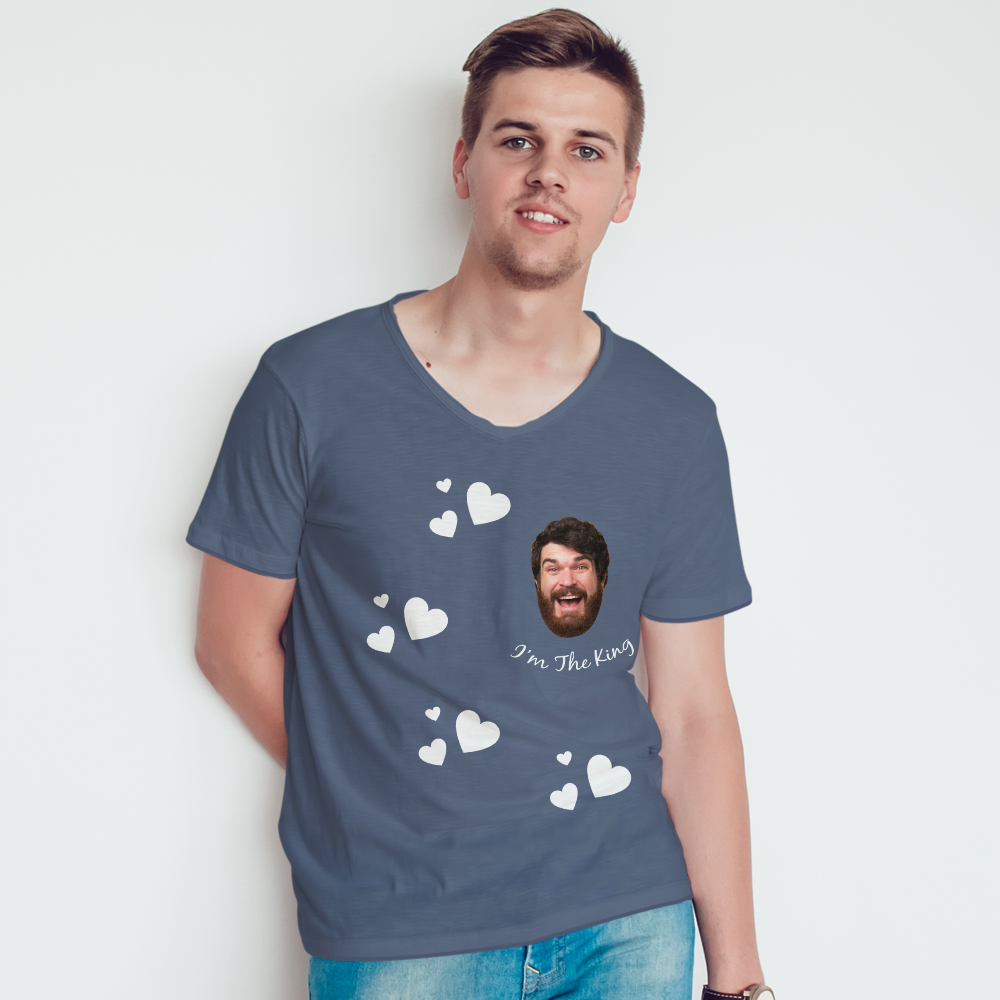 Custom Face Heart Shirt Men's Cotton T-shirt Love My Dad Melanin Skin Color