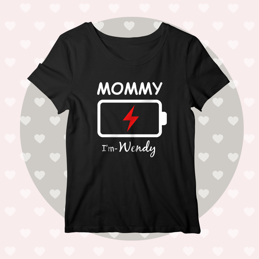 Custom Name Matching Family Shirts Personalised Women's Cotton T-shirt Charged Battery