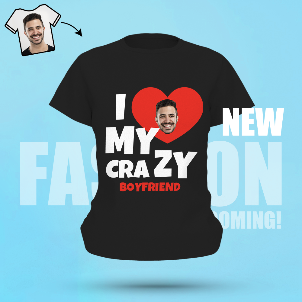Custom Face I Love My Crazy Boyfriend Red Love Women's All Over Print T-shirt