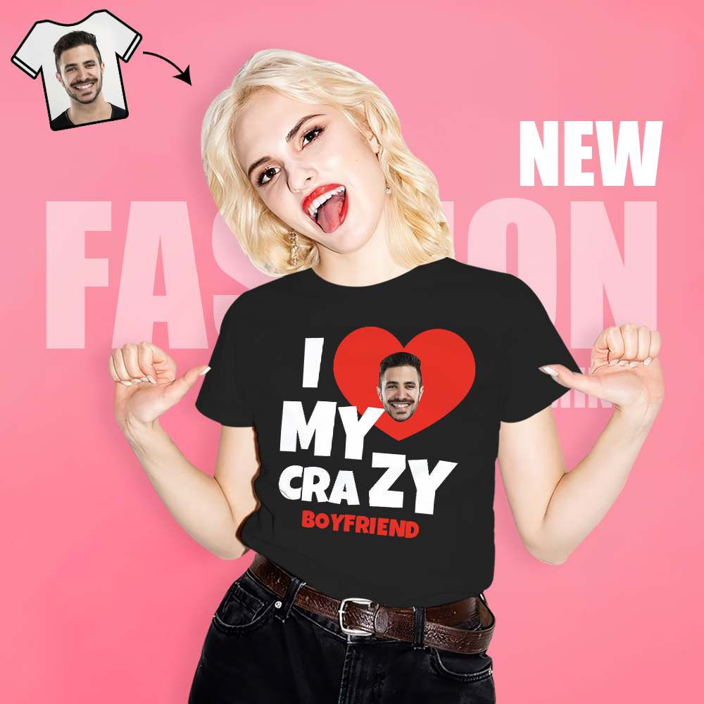 Custom Face I Love My Crazy Boyfriend Red Love Women's All Over Print T-shirt