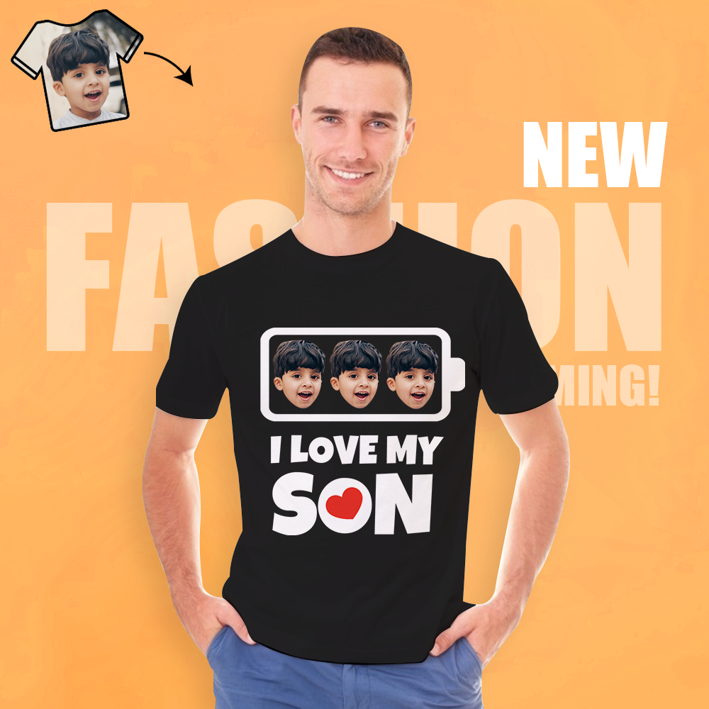 Personalized Face T-Shirt Personalized Shirt I Love My Son Black Best Gift For Dad