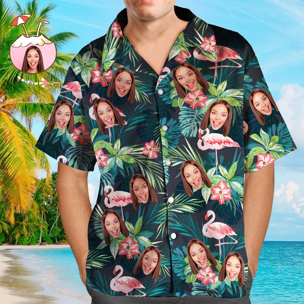 Unique Gifts Custom Face Shirt Men's Hawaiian Shirt Flamingo Flower