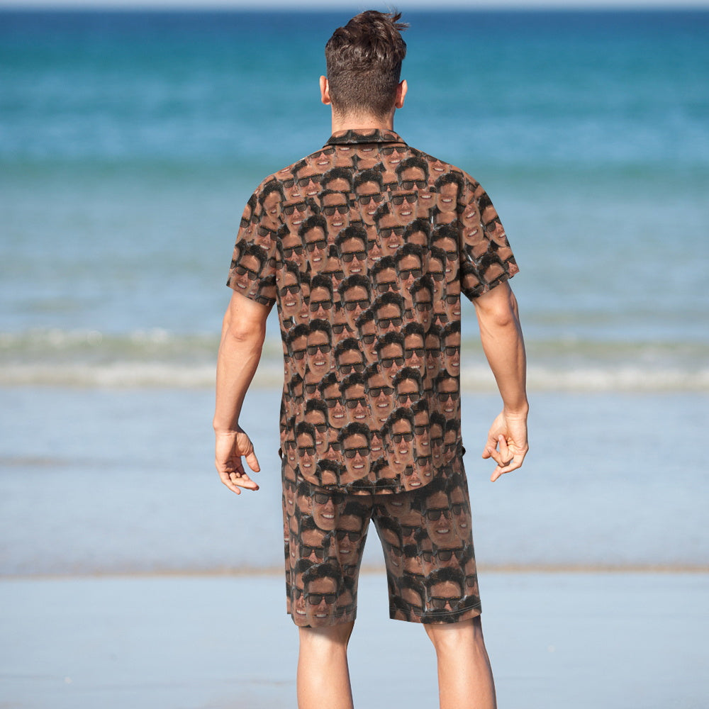 Custom Face Hawaiian Shirt And Beach Shorts Personalised Men's Photo Face Mash Vacation Party Gift