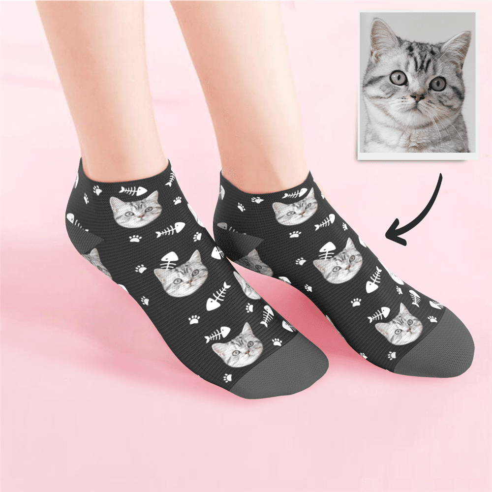 Custom Low Cut Ankle Cat Face Socks Cat Lover Socks