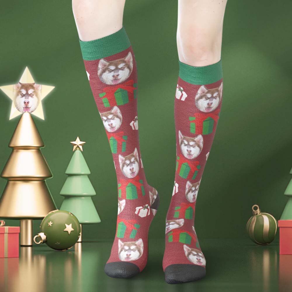 Custom Face Knee High Socks Personalised Pet's Photo Socks Christmas Gifts