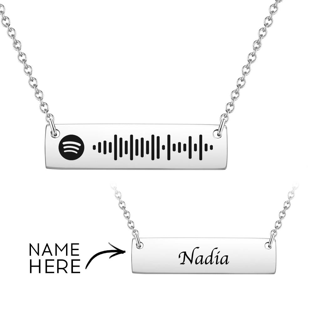 Personalized Bar Necklace Spotify Code Necklace Engraved Name Stainless Steel Necklace Gift