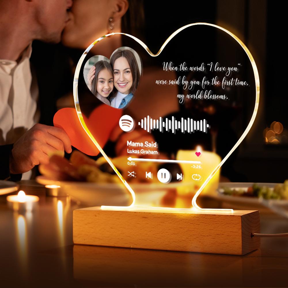 Mother's Day Gift Custom Heart-Shaped Music Code Plaque Night Light