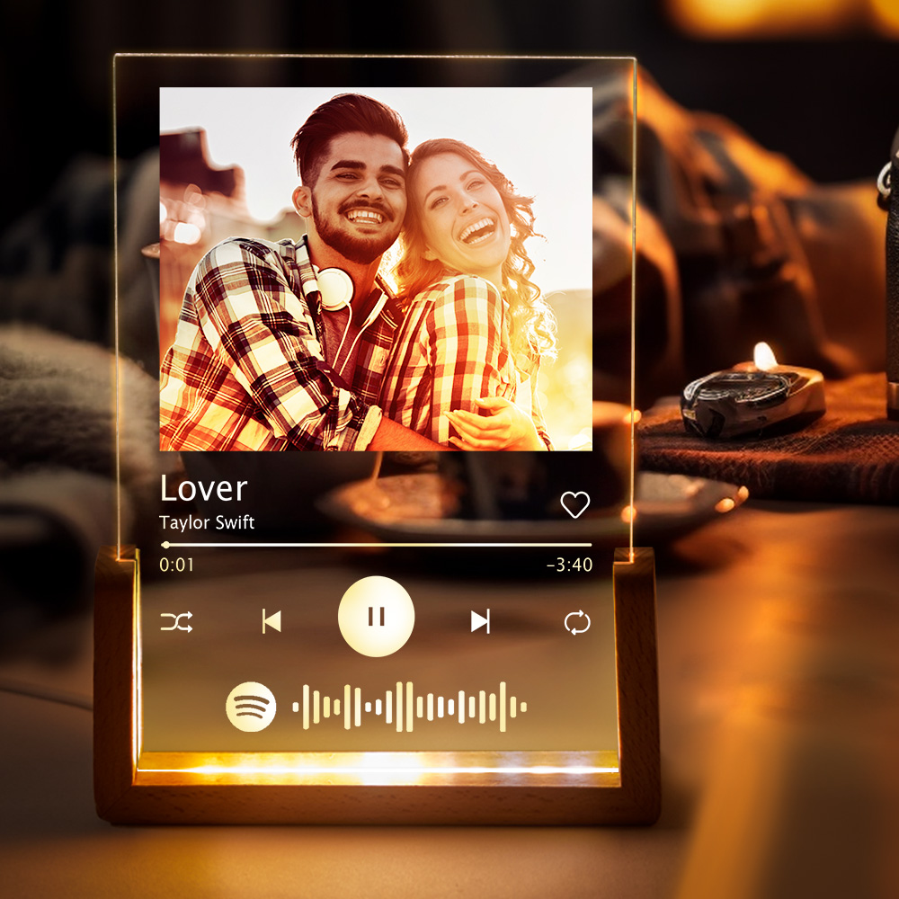 Personalized Photo Acrylic Song Plaque Custom Spotify Plaque Night Light Lamp with Spotify Code First Anniversary Gift