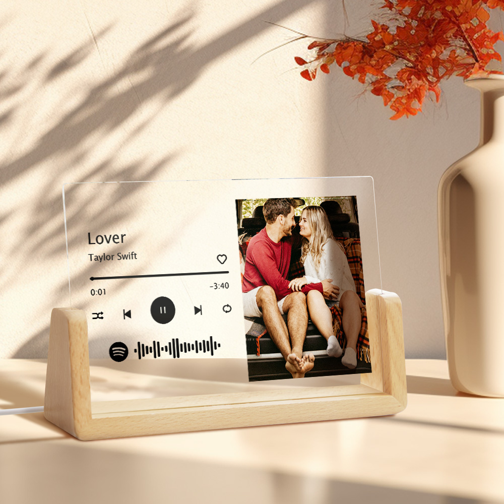 Personalized Photo Acrylic Song Plaque Custom Spotify Plaque Night Light Lamp with Spotify Code First Anniversary Gift
