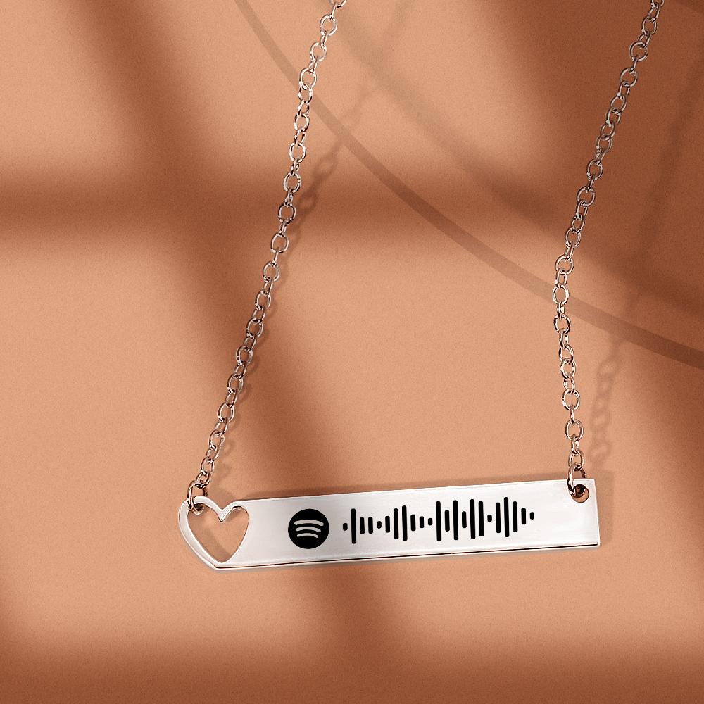 Scannable Spotify Code Heart Bar Necklace With Name Engraved -Gift For Her