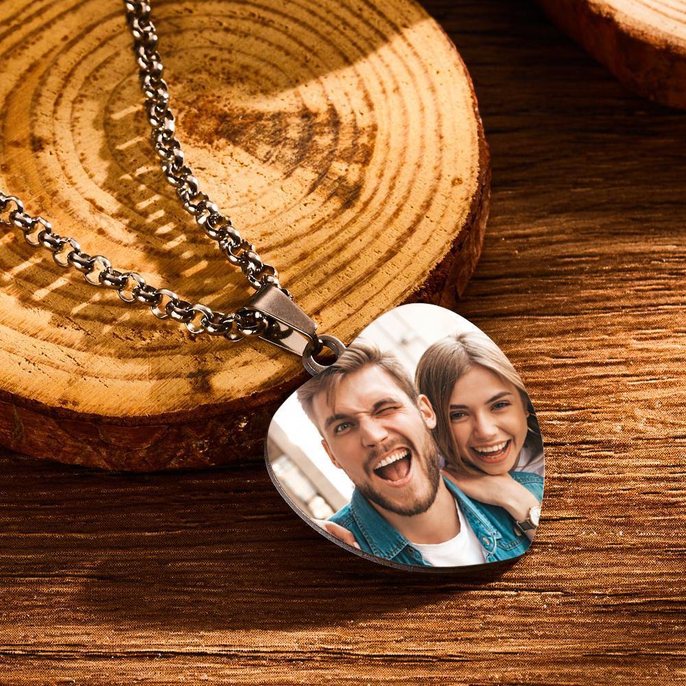 Personalized Music Spotify Scan Code Heart Photo Necklace Stainless Steel Pendant