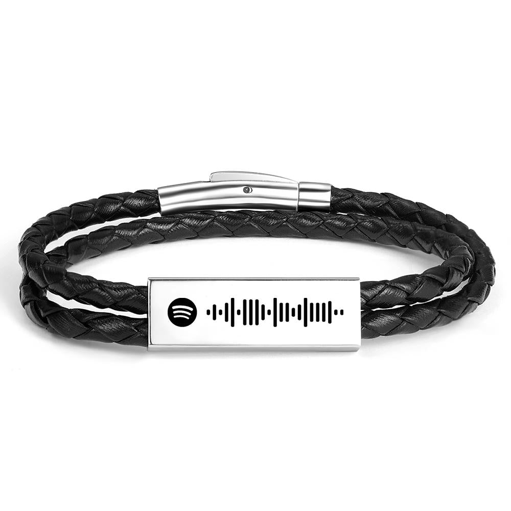 Personalised Man's Black Spotify Code Engraved Bracelet Gift For Him