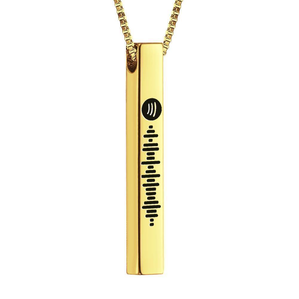 Spotify Code Music Necklace Custom 3D Engraved Vertical Bar Necklace Stainless Steel 14K Gold