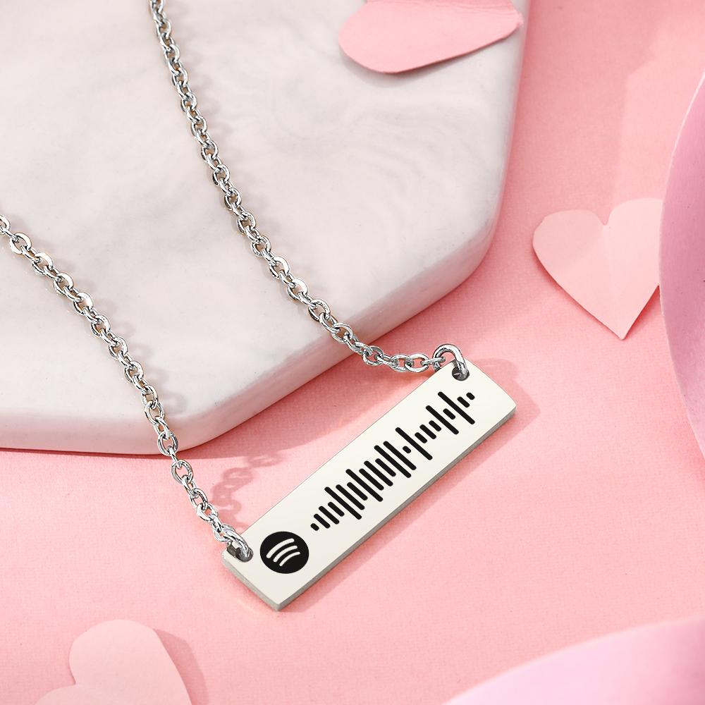 Personalized Bar Necklace Spotify Code Necklace Engraved Name Stainless Steel Necklace Gift