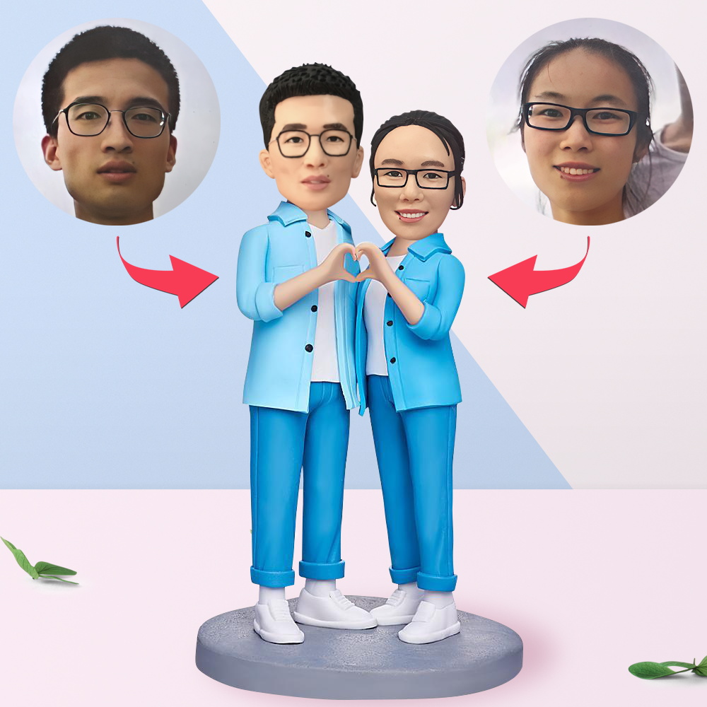 情侶手牽手 擺出心形 情侶訂製 七夕禮物 定制搖頭軟陶人偶公仔