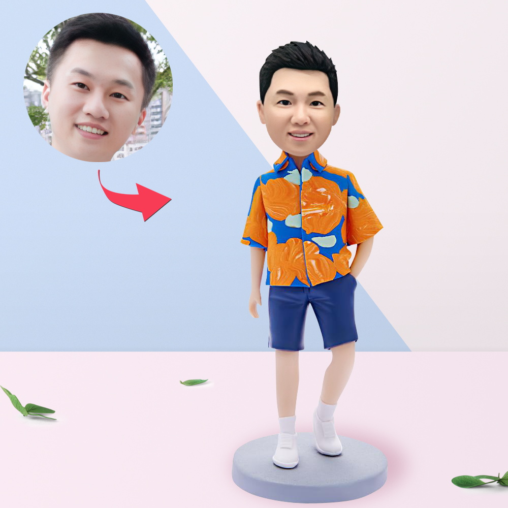 定制搖頭人偶時尚男士，穿著休閑的夏威夷襯衫 可添加文字