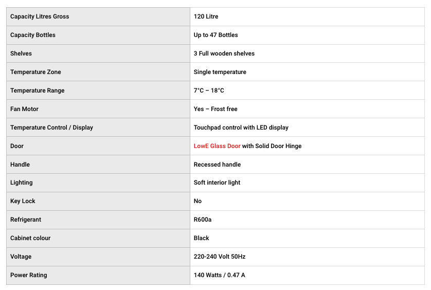 Valenti 47 Bottle Single-Zone Wine Cellar VAW-47S 