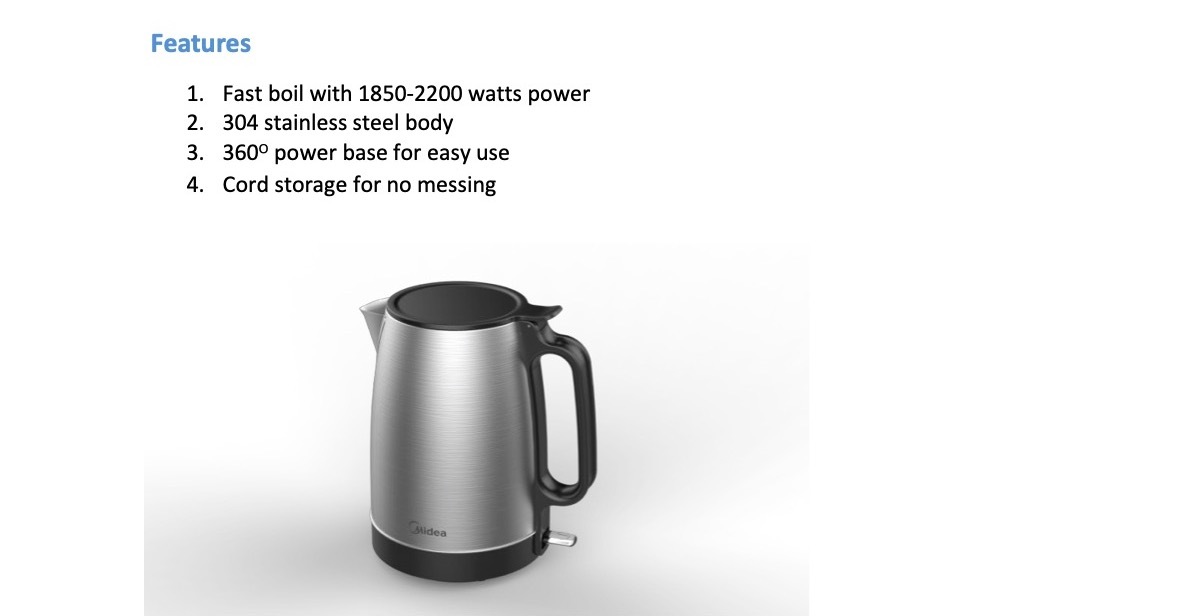Midea 1.7L Electric Kettle  MK-1703M 