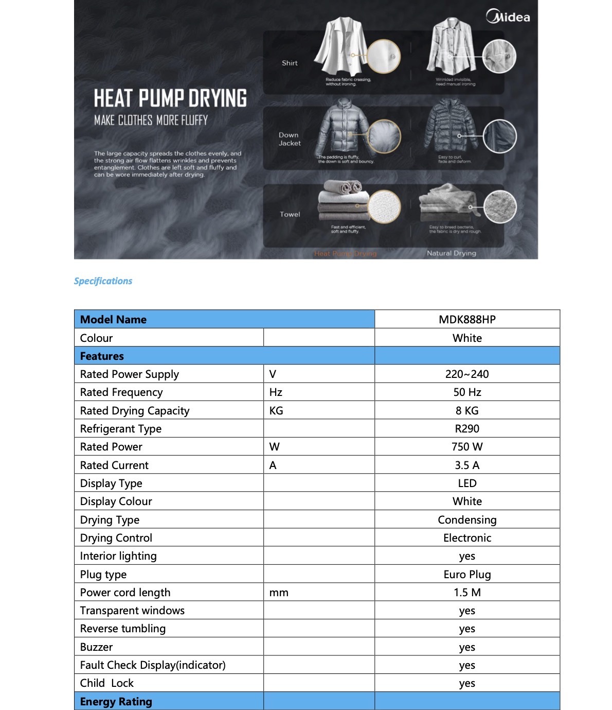 Midea 8Kg Front Load Heat Pump Dryer MDK888HP