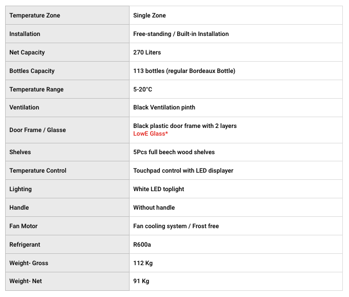 Valenti 113 Bottle Single-Zone Wine Cellar VAW-120S