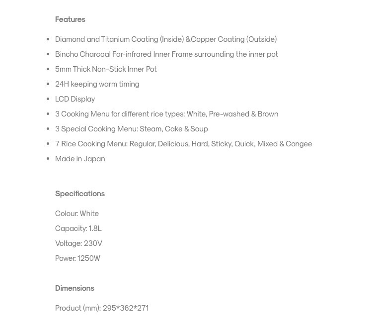 Toshiba 1.8L IH Rice Cooker RC-DR18L(W)SG